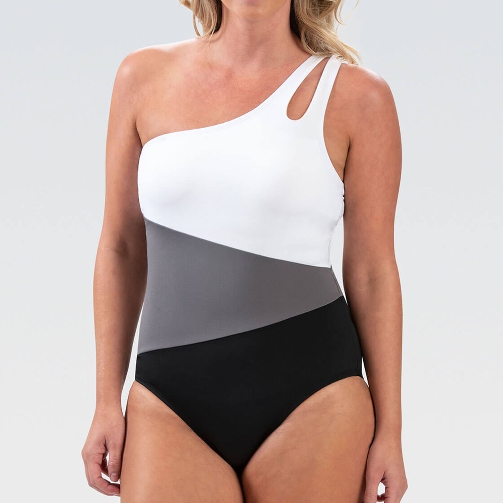 Dolfin Aquashape Black And White Moderate Asymmetrical One Piece Swimsuit 14
